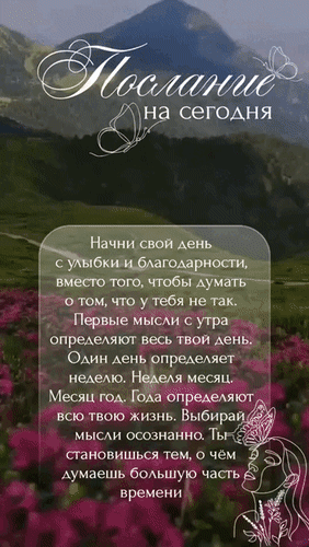 Анимированная открытка Послание на сегодня. Начни свой день с улыбки и благодарности, вместо того, чтобы думать о том, что