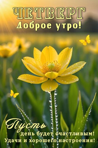 Открытка ЧЕТВЕРГ. ДОБРОЕ УТРО! ПУСТЬ ДЕНЬ БУДЕТ СЧАСТЛИВЫМ! УДАЧИ И ХОРОШЕГО НАСТРОЕНИЯ!