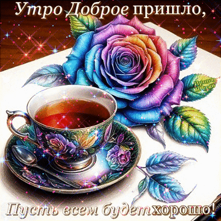 Анимированная открытка УТРО ДОБРОЕ ПРИШЛО, ПУСТЬ ВСЕМ БУДЕТ ХОРОШО!