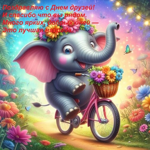 Открытка Поздравляю с Днем друзей! И спасибо что вы рядом. Много ярких, добрых дней — Это лучшая награда.