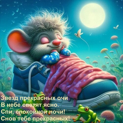 Открытка Звезд прекрасных очи В небе светят ясно. Спи, спокойной ночи! Снов тебе прекрасных!