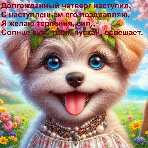 Открытка Долгожданный четверг наступил, С наступленьем его поздравляю, Я желаю терпения, сил, Солнце путь тво