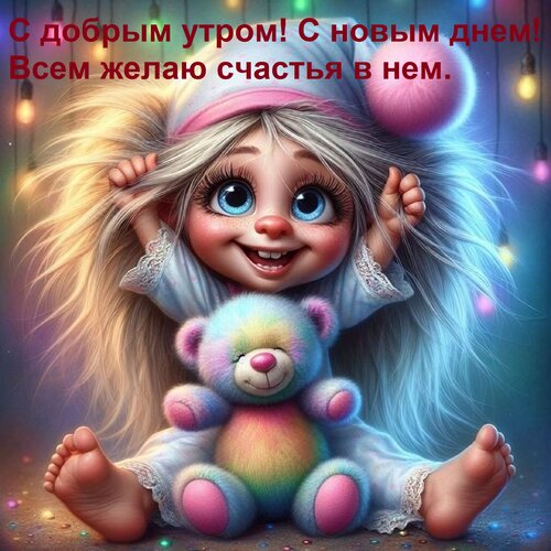 Открытка С добрым утром! С новым днем! Всем желаю счастья в нем.