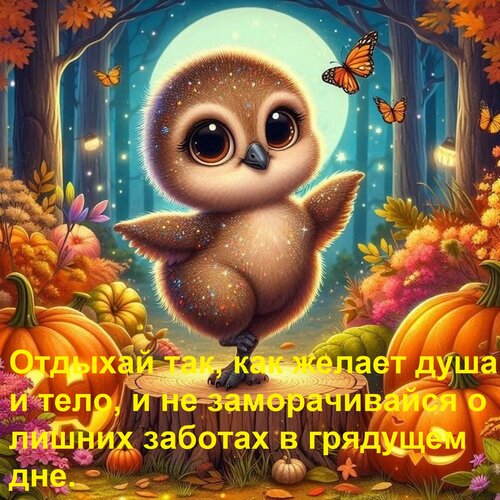 Открытка Отдыхай так, как желает душа и тело, и не заморачивайся о лишних заботах в грядущем дне.