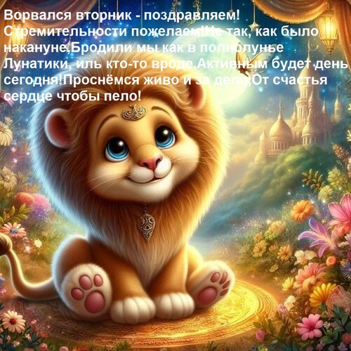 Открытка Ворвался вторник - поздравляем! Стремительности пожелаем! Не так, как было накануне, Бродили мы как
