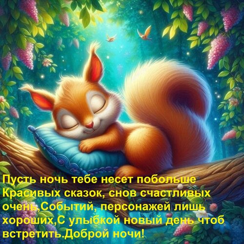 Открытка Пусть ночь тебе несет побольше Красивых сказок, снов счастливых очень, Событий, персонажей лишь хоро