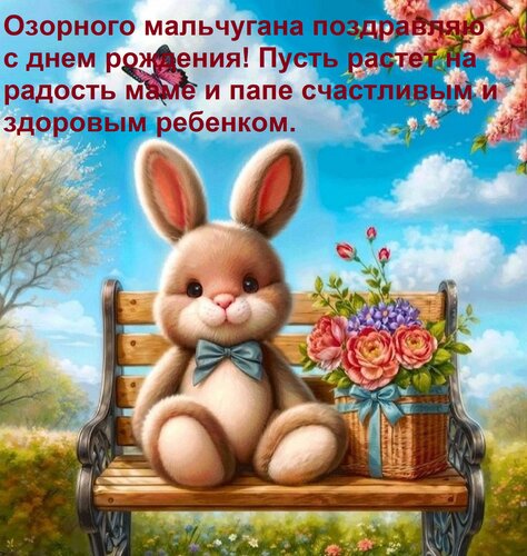 Открытка Озорного мальчугана поздравляю с днем рождения! Пусть растет на радость маме и папе счастливым и з