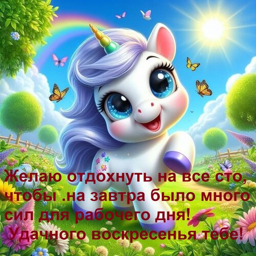 Открытка Желаю отдохнуть на все сто, чтобы на завтра было много сил для рабочего дня! Удачного воскресенья