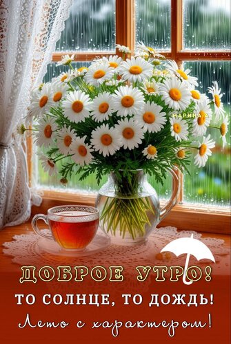 Открытка ДОБРОЕ УТРО! ТО СОЛНЦЕ, ТО ДОЖДЬ! ЛЕТО С ХАРАКТЕРОМ!