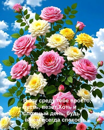Открытка В эту среду тебе просто, пусть, везет, Хоть и сложный день, будь в нем всегда спокоен.