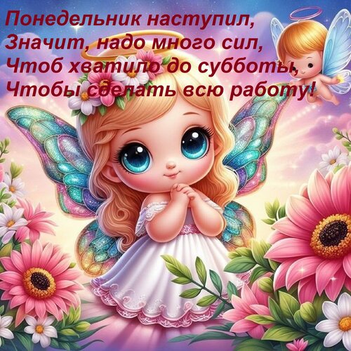 Открытка Понедельник наступил, Значит, надо много сил, Чтоб хватило до субботы, Чтобы сделать всю работу!