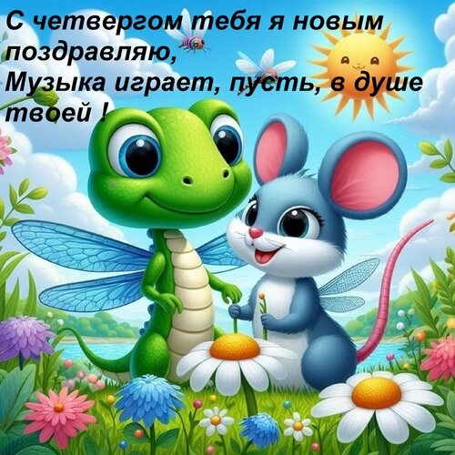 Открытка С четвергом тебя я новым поздравляю, Музыка играет, пусть, в душе твоей !