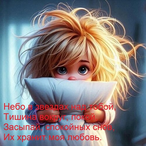 Открытка Небо в звездах над тобой, Тишина вокруг, покой, Засыпай, спокойных снов, Их хранит моя любовь.