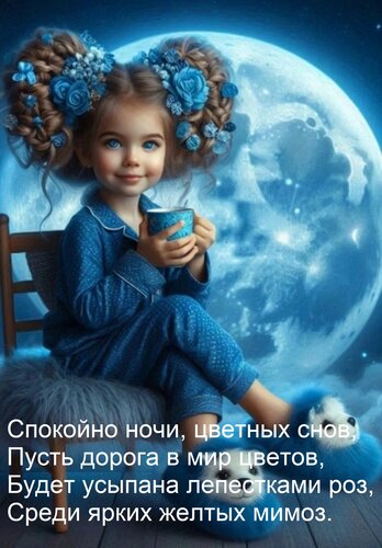 Открытка Спокойно ночи, цветных снов, Пусть дорога в мир цветов, Будет усыпана лепестками роз, Среди ярких же