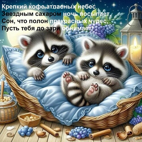 Открытка Крепкий кофе атласных небес Звездным сахаром ночь посыпает, Сон, что полон прекрасных чудес, Пусть т