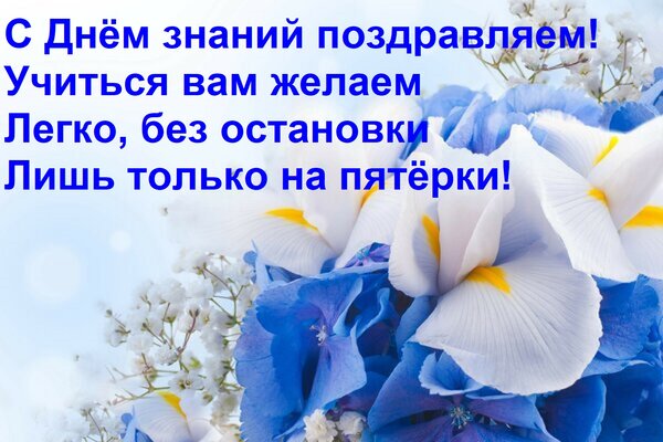 Открытка С Днём знаний поздравляем! Учиться вам желаем Легко, без остановки Лишь только на пятёрки!