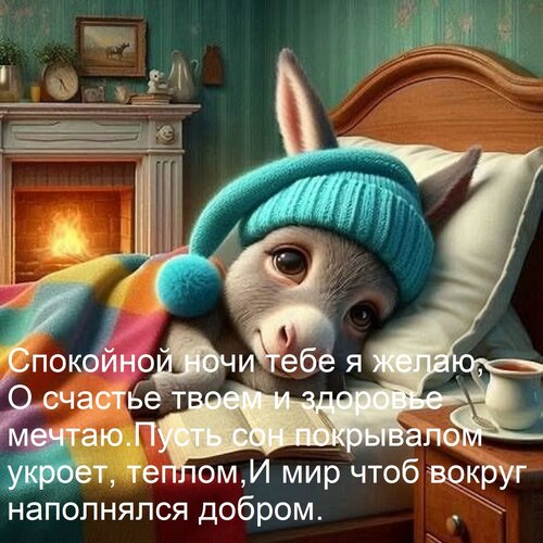 Открытка Спокойной ночи тебе я желаю, О счастье твоем и здоровье мечтаю. Пусть сон покрывалом укроет, теплом,