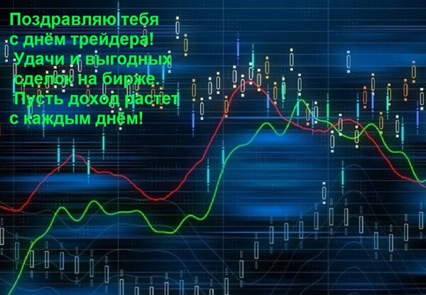 Открытка Поздравляю тебя с днём трейдера! Удачи и выгодных сделок на бирже. Пусть доход растет с каждым днём!