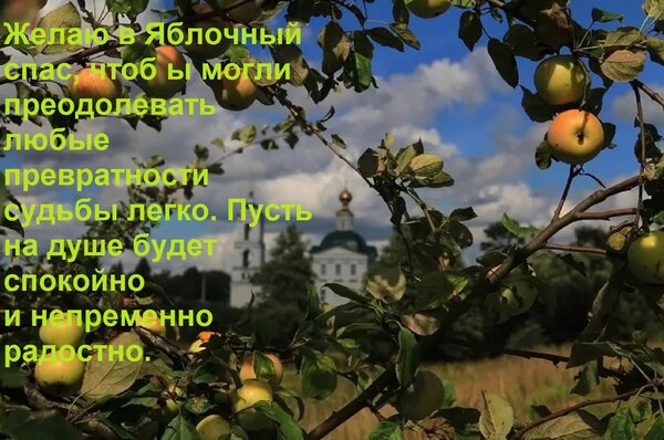 Открытка Желаю в Яблочный спас, чтоб мы могли преодолевать любые превратности судьбы легко. Пусть на душе буд