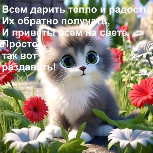 Открытка Всем дарить тепло и радость, Их обратно получать, И приветы всем на свете, Просто так вот раздавать!