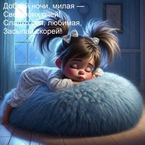 Открытка Доброй ночи, милая — Свет моих очей! Сладко спи, любимая, Засыпай скорей!