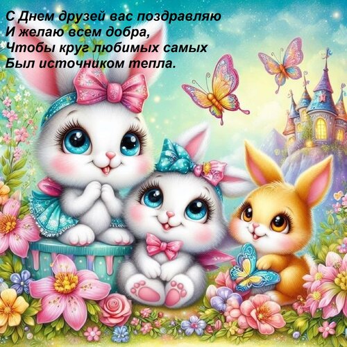 Открытка С Днем друзей вас поздравляю И желаю всем добра, Чтобы круг любимых самых Был источником тепла.