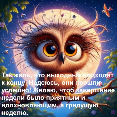 Открытка Так жаль, что выходные подходят к концу. Надеюсь, они прошли успешно! Желаю, чтоб завершение недел