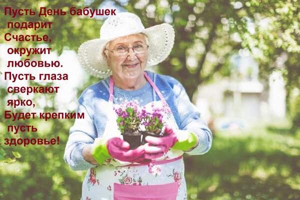 Открытка Пусть День бабушек подарит Счастье, окружит любовью. Пусть глаза сверкают ярко, Будет крепким пусть