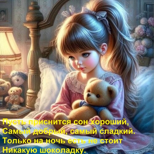 Открытка Пусть приснится сон хороший, Самый добрый, самый сладкий. Только на ночь есть не стоит Никакую шокол