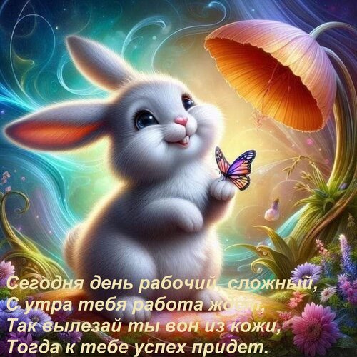 Открытка Сегодня день рабочий, сложный, С утра тебя работа ждет, Так вылезай ты вон из кожи, Тогда к тебе усп