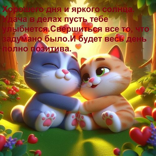Открытка Хорошего дня и яркого солнца. Удача в делах пусть тебе улыбнется. Свершиться все то, что задумано бы