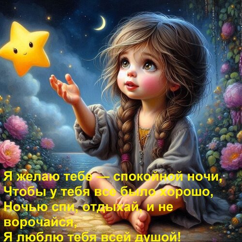Открытка Я желаю тебе — спокойной ночи, Чтобы у тебя все было хорошо, Ночью спи, отдыхай, и не ворочайся, Я л