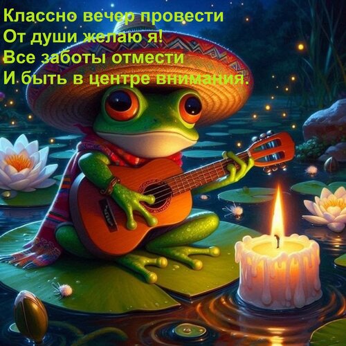 Открытка Классно вечер провести От души желаю я! Все заботы отмести И быть в центре внимания.