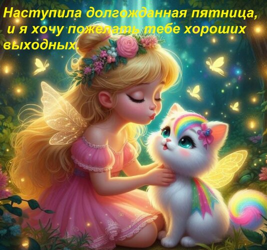 Открытка Наступила долгожданная пятница, и я хочу пожелать тебе хороших выходных.