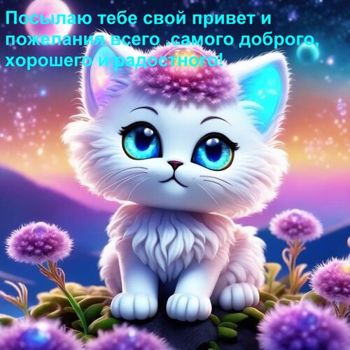 Открытка Посылаю тебе свой привет и пожелания всего самого доброго, хорошего и радостного!
