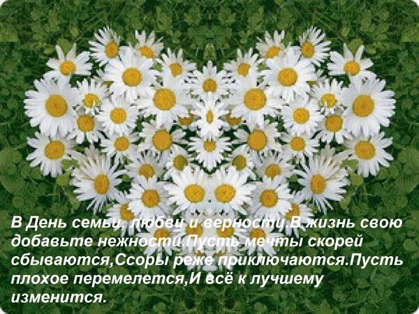 Открытка В День семьи, любви и верности В жизнь свою добавьте нежности. Пусть мечты скорей сбываются, Ссоры