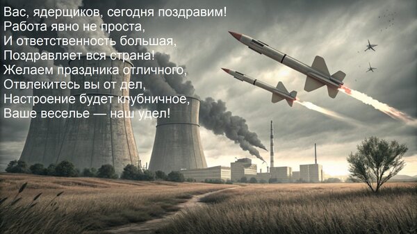 Открытка Вас, ядерщиков, сегодня поздравим! Работа явно не проста, И ответственность большая, Поздравляет вся