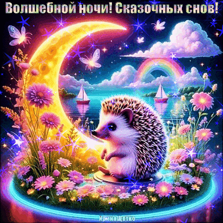 Анимированная открытка Волшебной ночи! Сказочных снов!