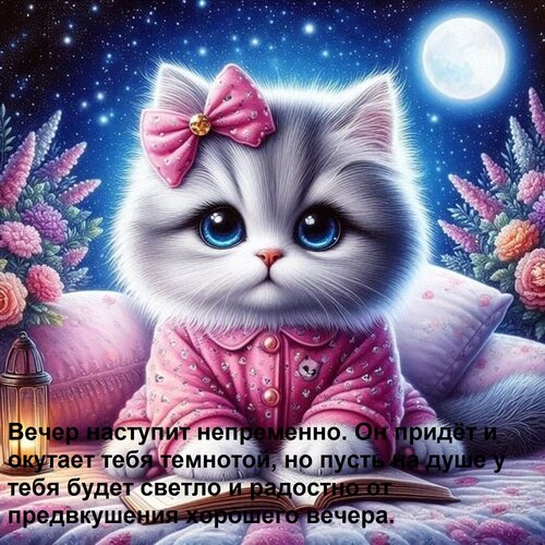 Открытка Вечер наступит непременно. Он придёт и окутает тебя темнотой, но пусть на душе у тебя будет светло