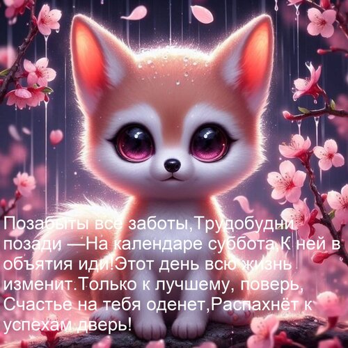 Открытка Позабыты все заботы, Трудобудни позади — На календаре суббота, К ней в объятия иди! Этот день всю жи
