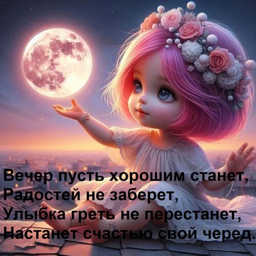 Открытка Вечер пусть хорошим станет, Радостей не заберет, Улыбка греть не перестанет, Настанет счастью свой ч