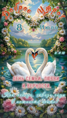 Открытка День семьи, любви и верности . Как лебеди, сквозь годы в нежность плыть