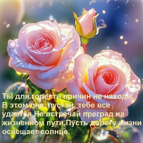 Открытка Ты для горести причин не находи, В этом дне, пускай, тебе все удается, Не встречай преград на жизнен