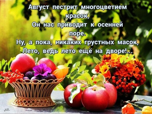 Открытка август пестрит многоцветием