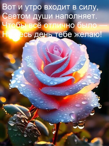 Открытка Вот и утро входит в силу, Светом души наполняет. Чтобы всё отлично было — На весь день тебе желаю!