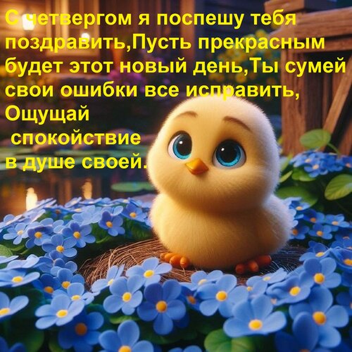 Открытка С четвергом я поспешу тебя поздравить, Пусть прекрасным будет этот новый день, Ты сумей свои ошибки
