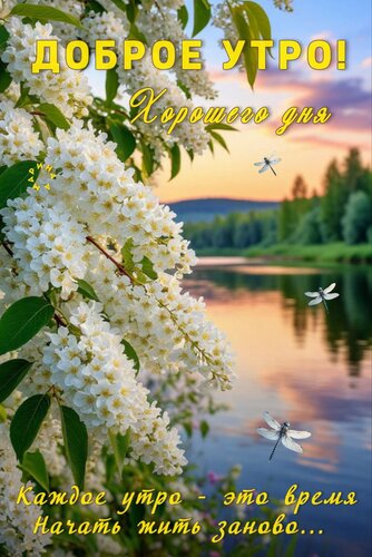 Открытка ДОБРОЕ УТРО! ХОРОШЕГО ДНЯ! КАЖДОЕ УТРО - ЭТО ВРЕМЯ НАЧАТЬ ЖИТЬ ЗАНОВО...