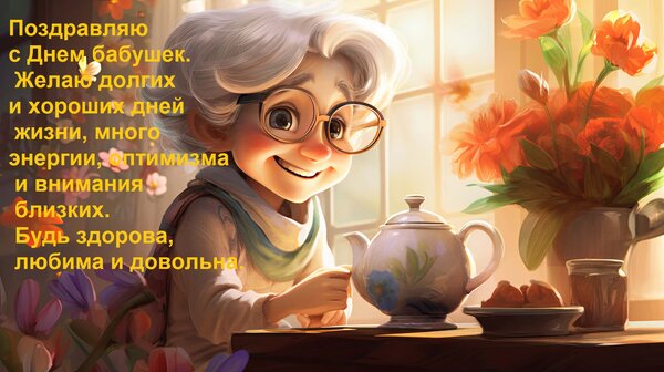 Открытка Поздравляю с Днем бабушек. Желаю долгих и хороших дней жизни, много энергии, оптимизма и внимания бл