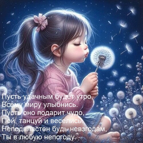 Открытка Пусть удачным будет утро, Всему миру улыбнись. Пусть оно подарит чудо, Пой, танцуй и веселись. Непод