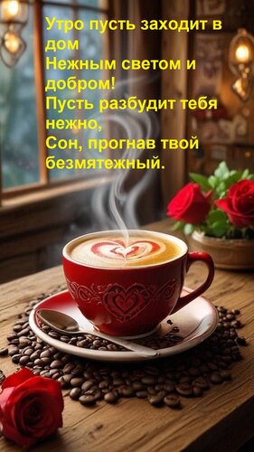 Открытка Утро пусть заходит в дом Нежным светом и добром! Пусть разбудит тебя нежно, Сон, прогнав твой безмят